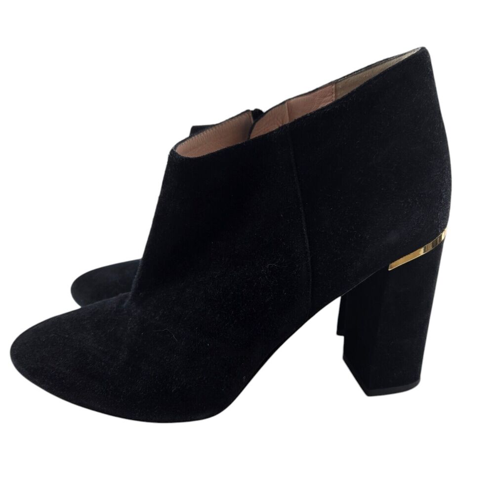 Kate Spade Ankle Boots Womens 8.5‎ Darota Black Suede Heeled Gold Tone Details - Picture 6 of 10